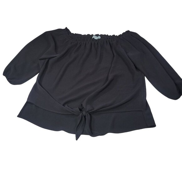 Veronica M. Black Off-Shoulder Blouse With Front Tie Detail 3/4 Sleeves Size M - Picture 1 of 8